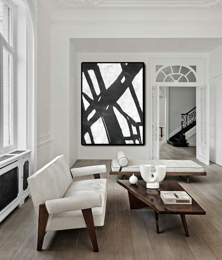 Handmade Large Painting,Black And White Minimal Painting On Canvas - Personalized Canvas Art